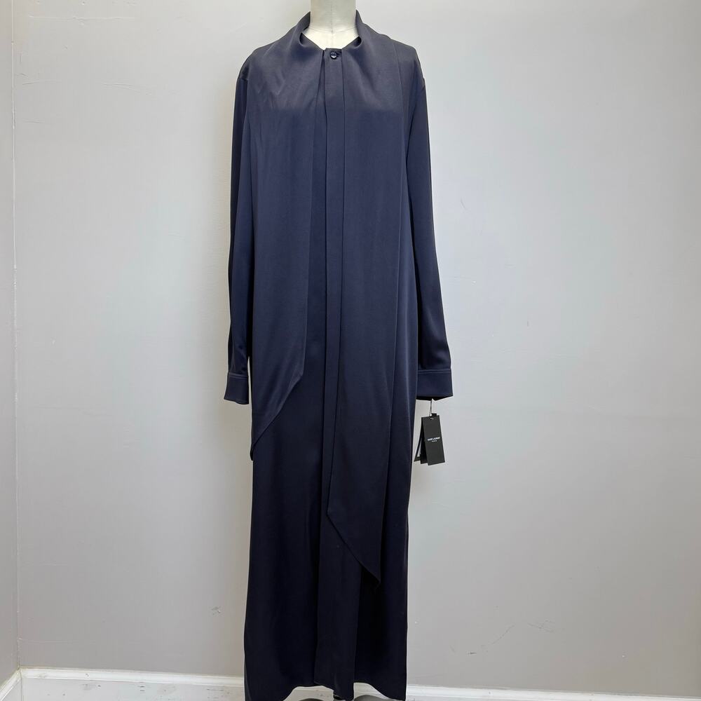 Saint Laurent Shirt Envers Crêpe Marine Foncé Dress – New With Tags 🔅 - Picture 10 of 15